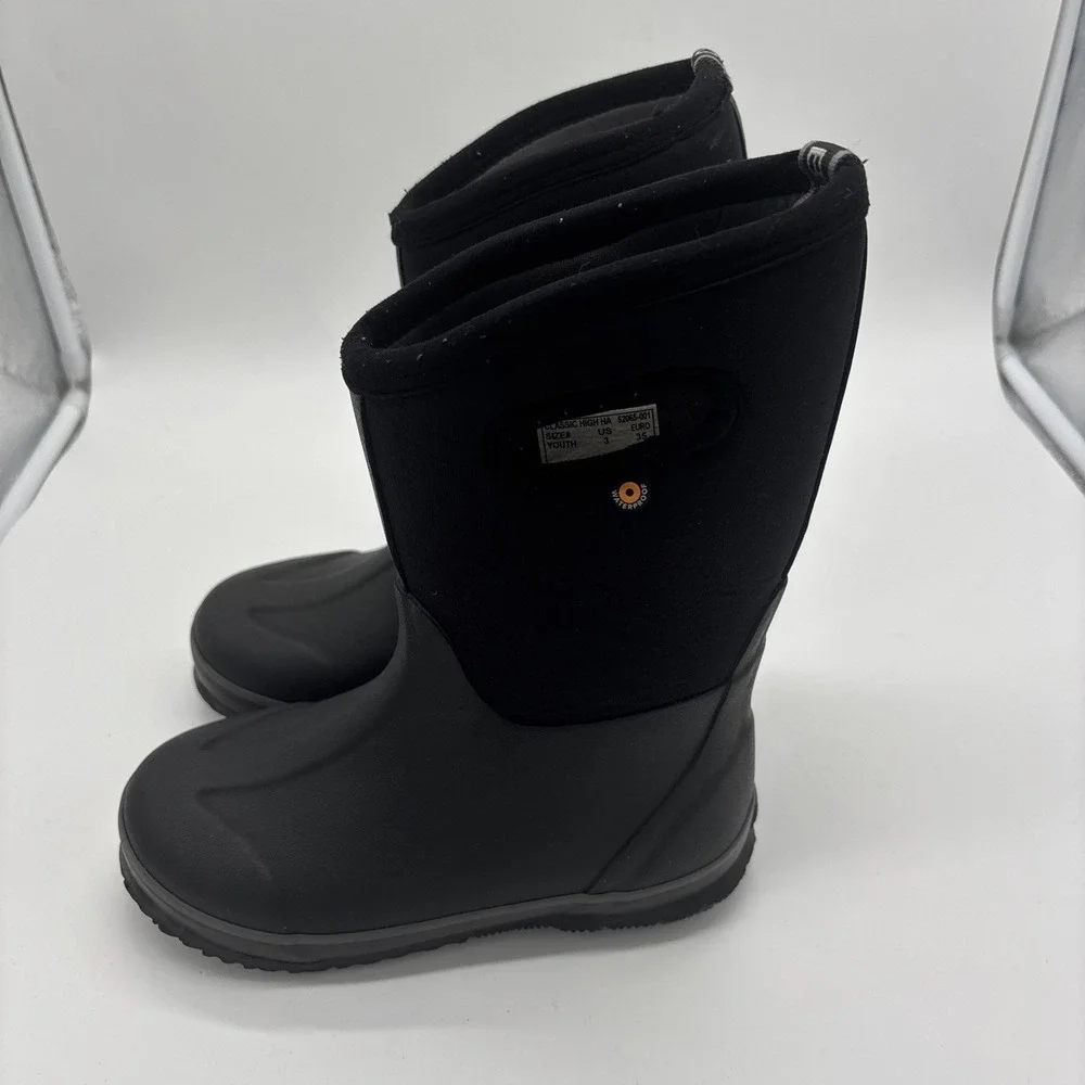 BOGS Classic High Waterproof Insulated Boots Youth Size 3 Black Winter Rain Snow